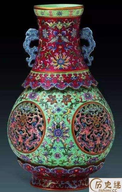 清粉彩镂空夔龙纹转心瓶鉴赏